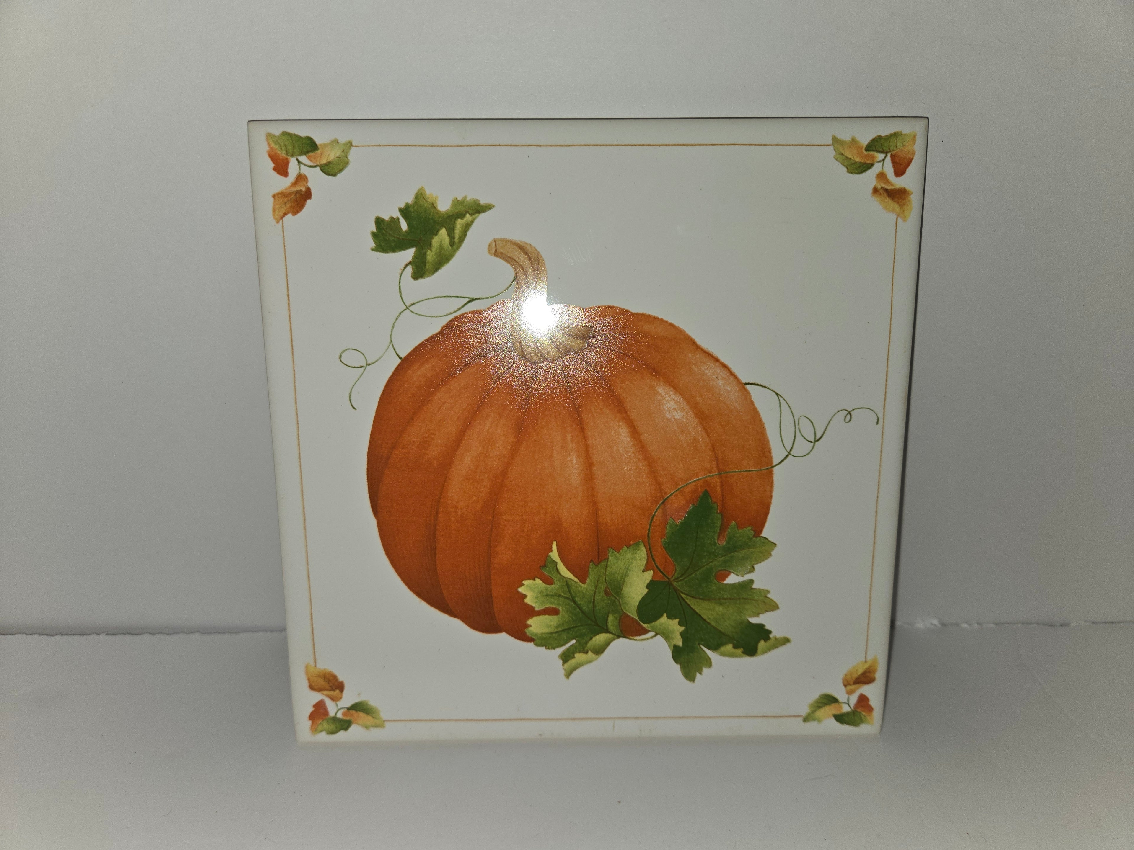 Vintage Avon 1984 'Shades of Autumn' Pumpkin Ceramic Tile Trivet