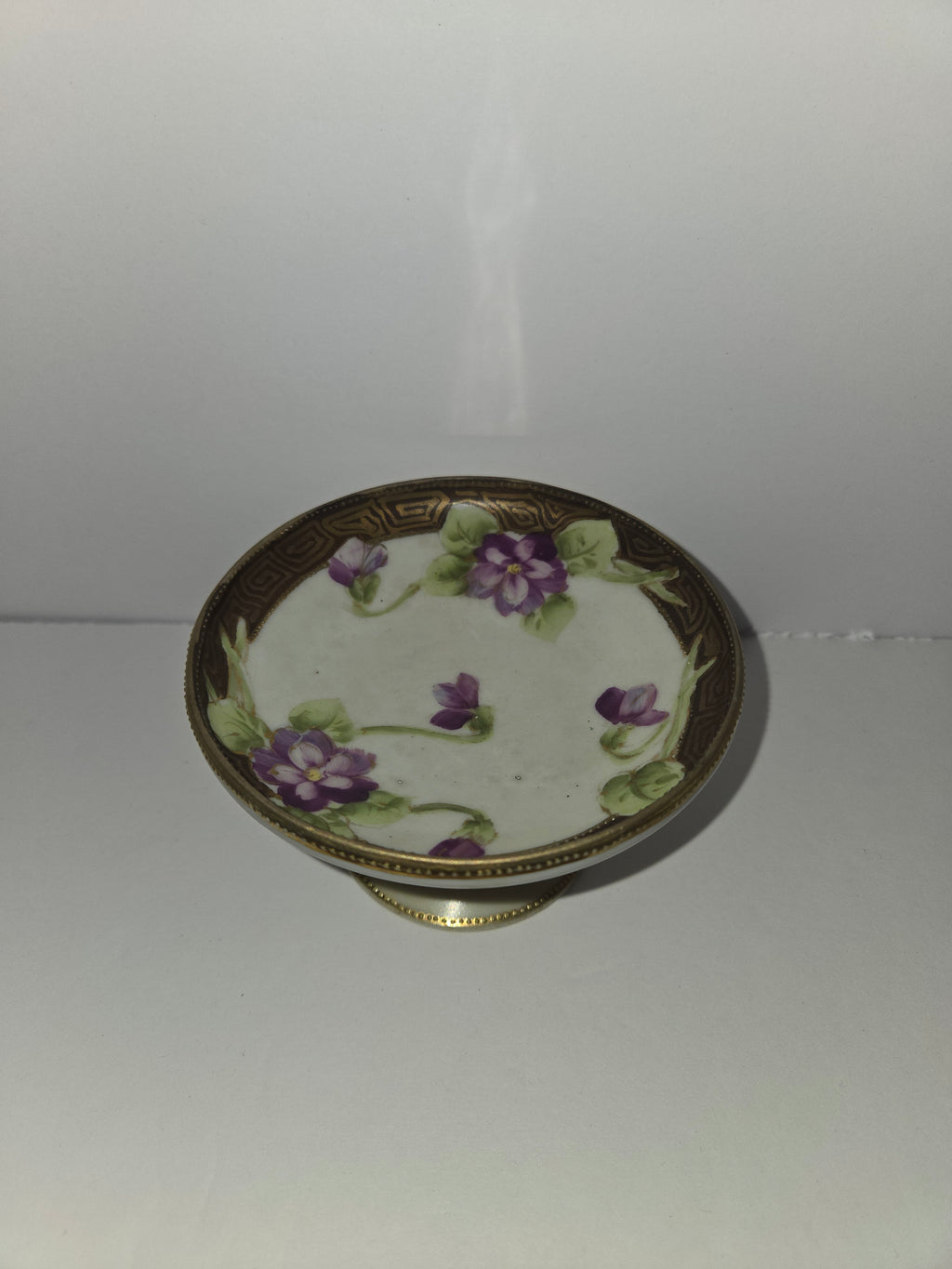 Antique Morimura Nippon Hand Painted Porcelain Compote Dish with Gold Guilding