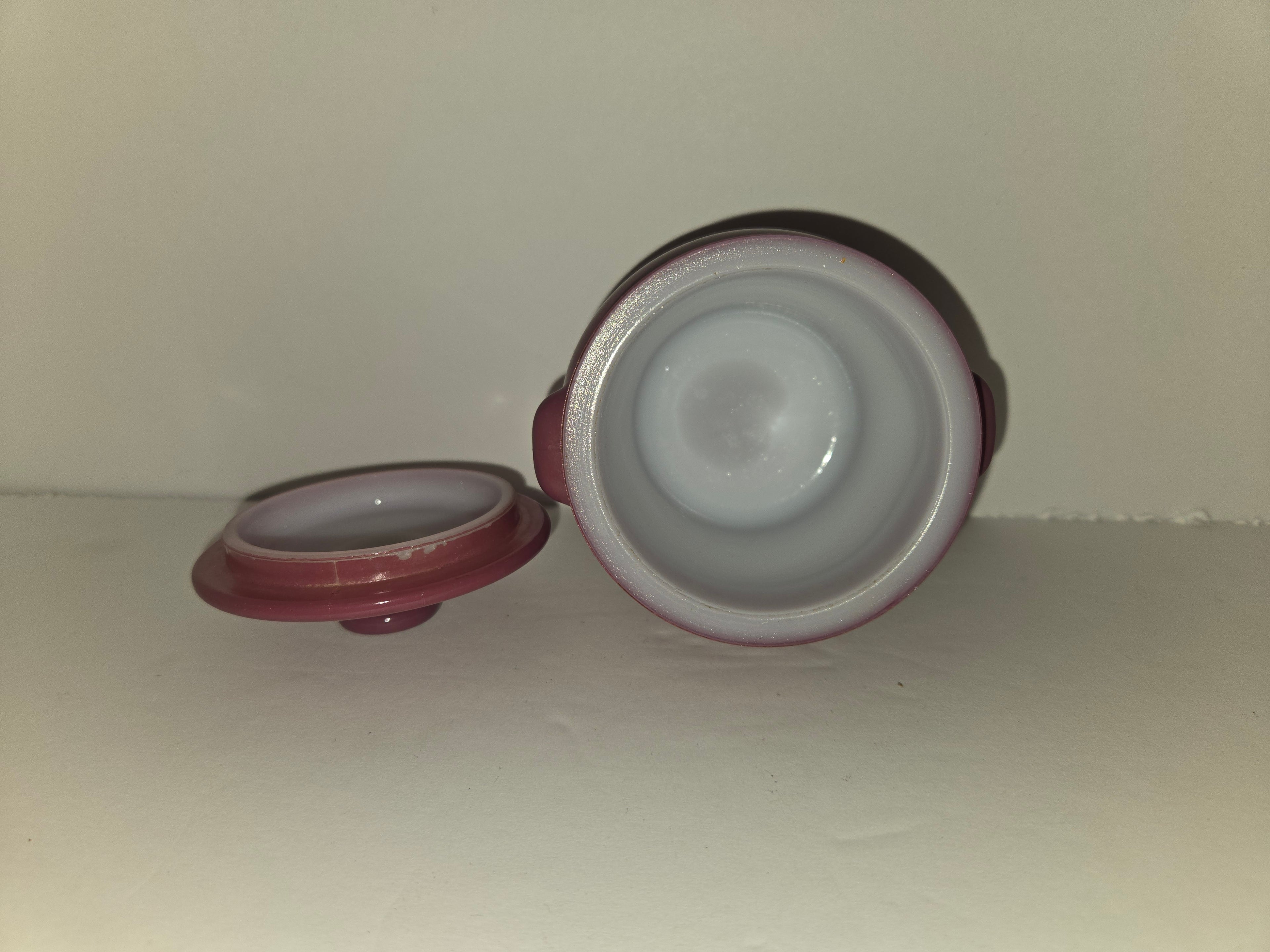 Dutchess Cheese Milk Glass Crock - Cranberry Red 1930s